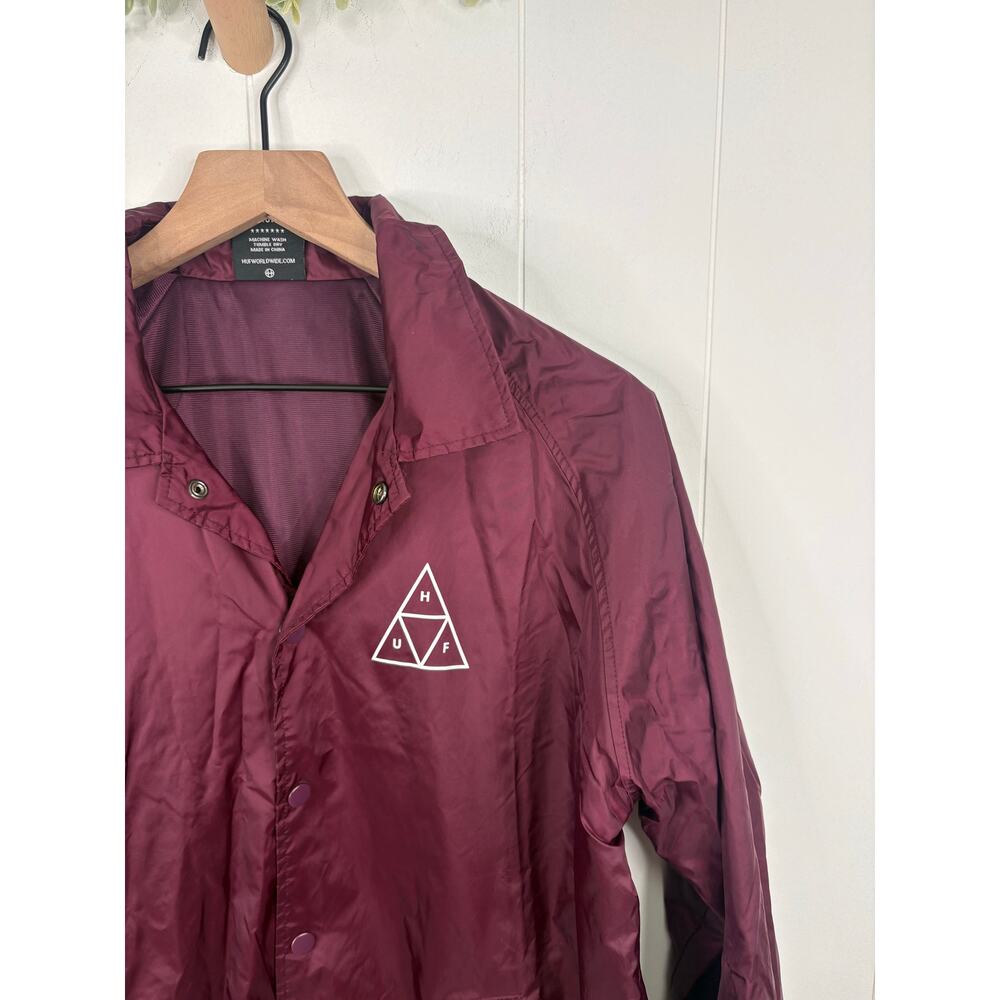 HUF Mens Triple Triangle Coach Jacket Medium Maroon Snap Front WIndbreaker - Picture 4 of 9
